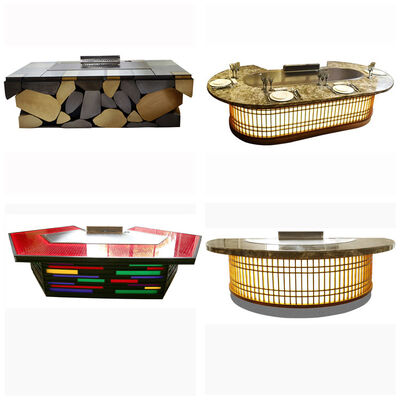 Купить Customized 11 Seat Fan Shape Teppanyaki Grill Table with 500*380mm Cooking Size for Commercial Restaurant & Hotel Производство в сети